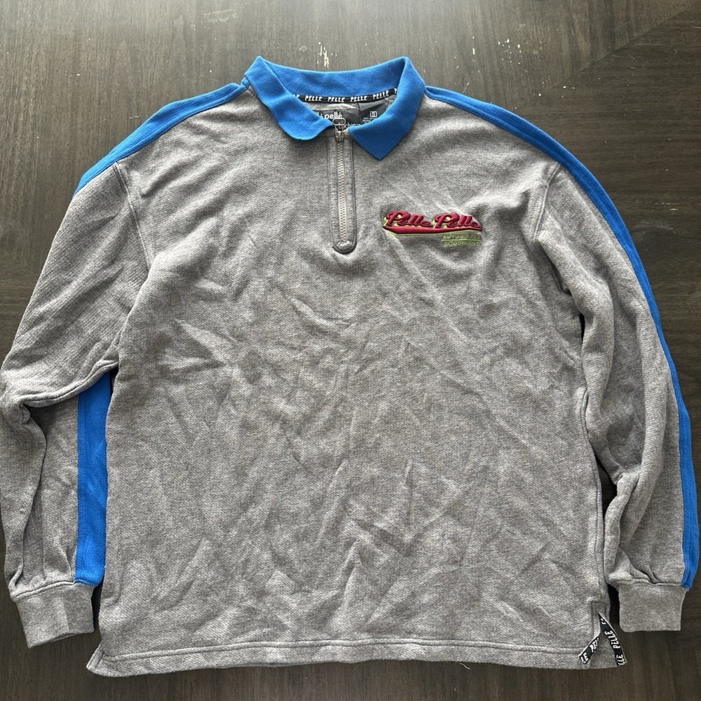 VTG Pelle Pelle Marc Buchanan Mens Gray Long Sleeve Polo Shirt Sz S 100% Cotton